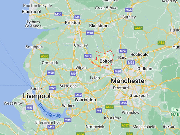 map of the North West area covered by DCL Pressure Cleaning